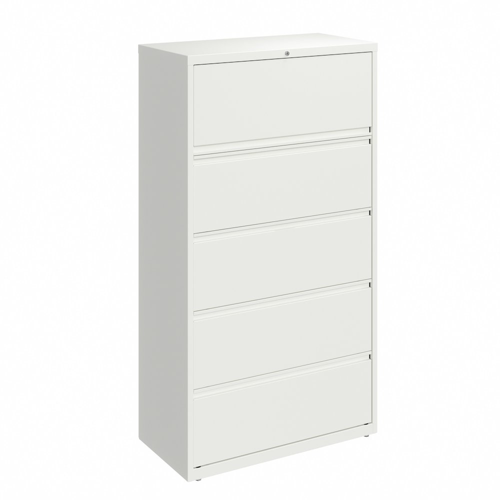 Hirsh 36 Inch Wide 5 Drawer Metal Lateral File Cabinet, White. Picture 7