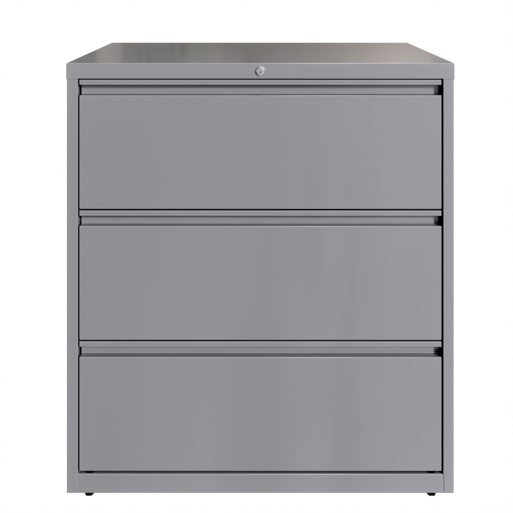 Hirsh 36 Inch Wide 3 Drawer Metal Lateral File Cabinet, Arctic Silver. Picture 1