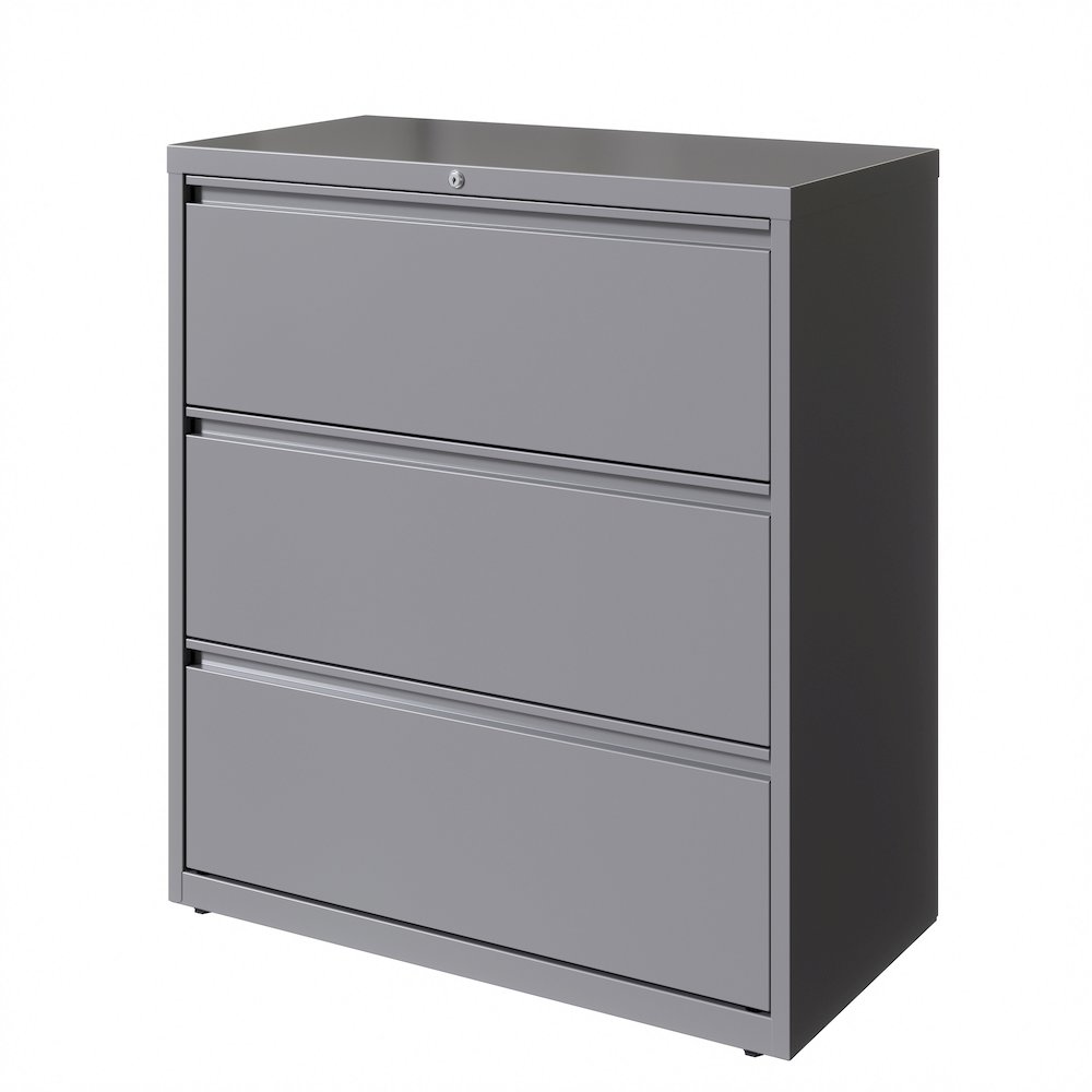 Hirsh 36 Inch Wide 3 Drawer Metal Lateral File Cabinet, Arctic Silver. Picture 2