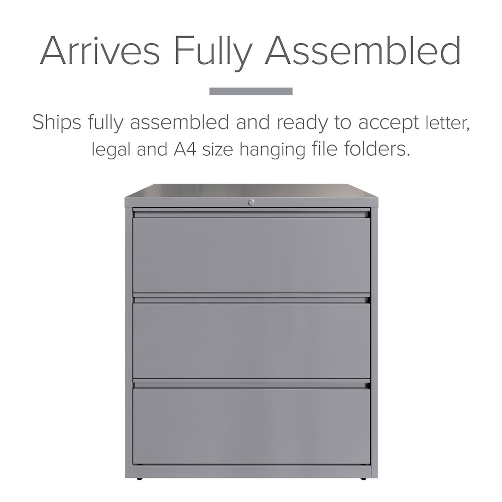 Hirsh 36 Inch Wide 3 Drawer Metal Lateral File Cabinet, Arctic Silver. Picture 4
