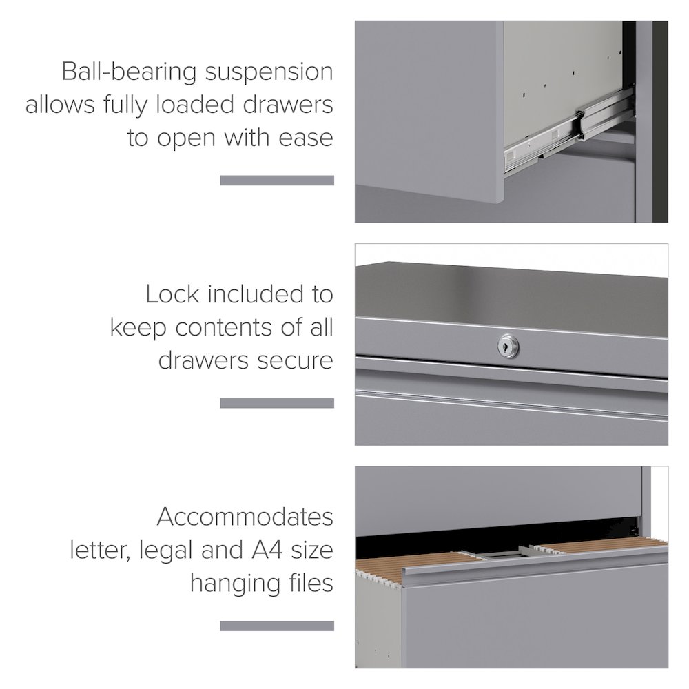 Hirsh 36 Inch Wide 3 Drawer Metal Lateral File Cabinet, Arctic Silver. Picture 9