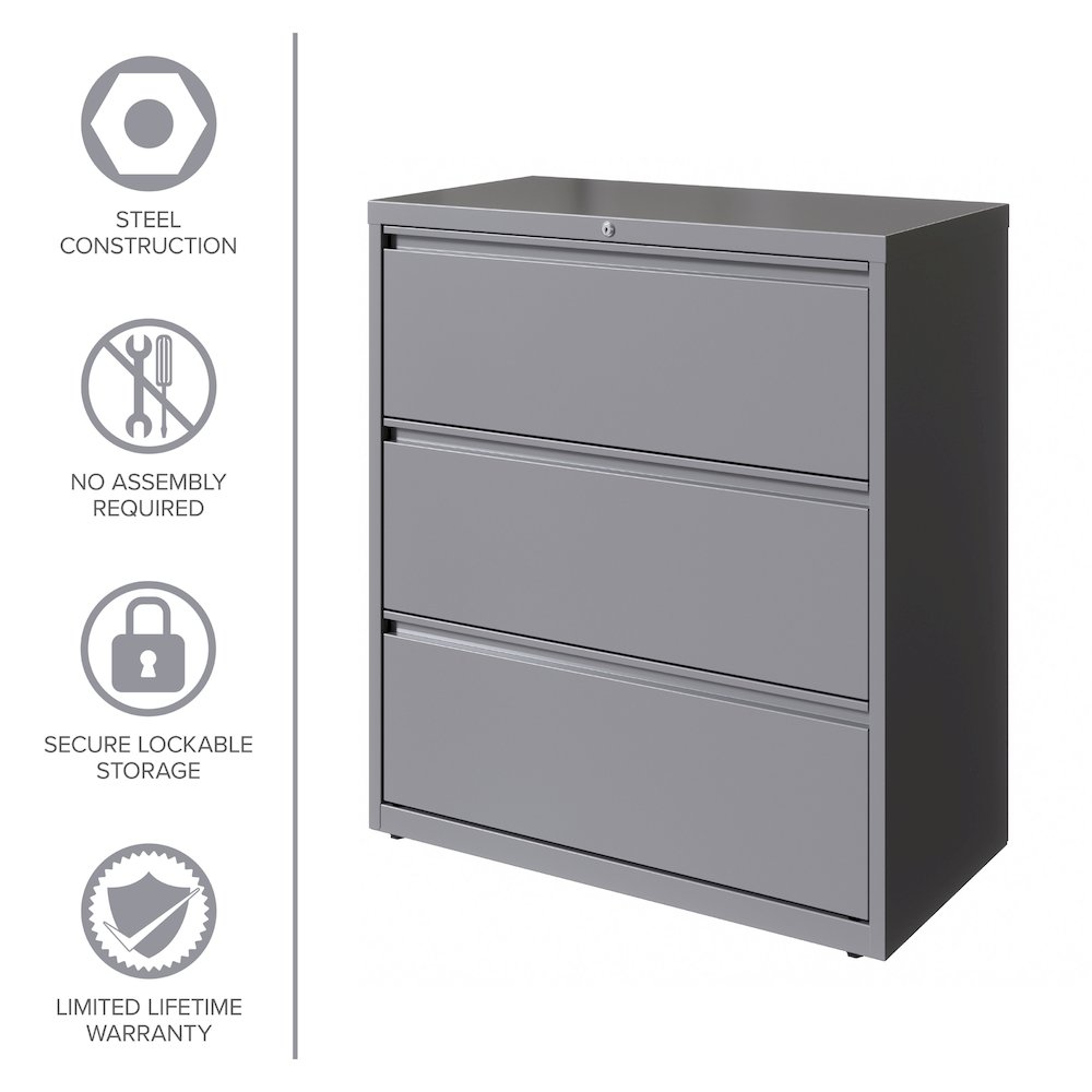 Hirsh 36 Inch Wide 3 Drawer Metal Lateral File Cabinet, Arctic Silver. Picture 11
