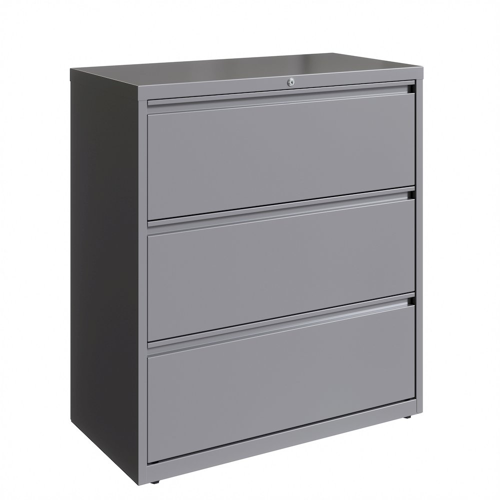 Hirsh 36 Inch Wide 3 Drawer Metal Lateral File Cabinet, Arctic Silver. Picture 14