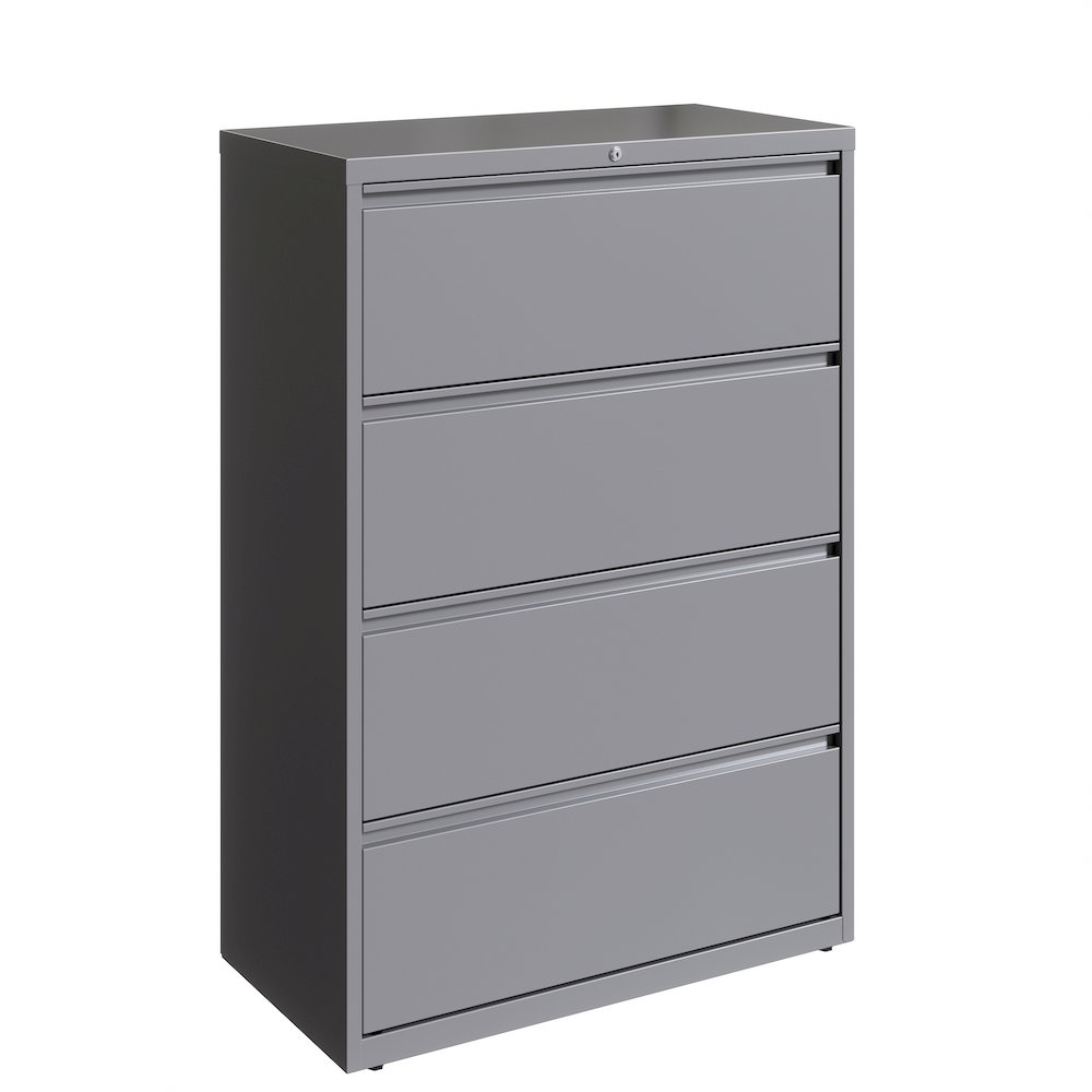 Hirsh 36 Inch Wide 4 Drawer Metal Lateral File Cabinet, Arctic Silver. Picture 1