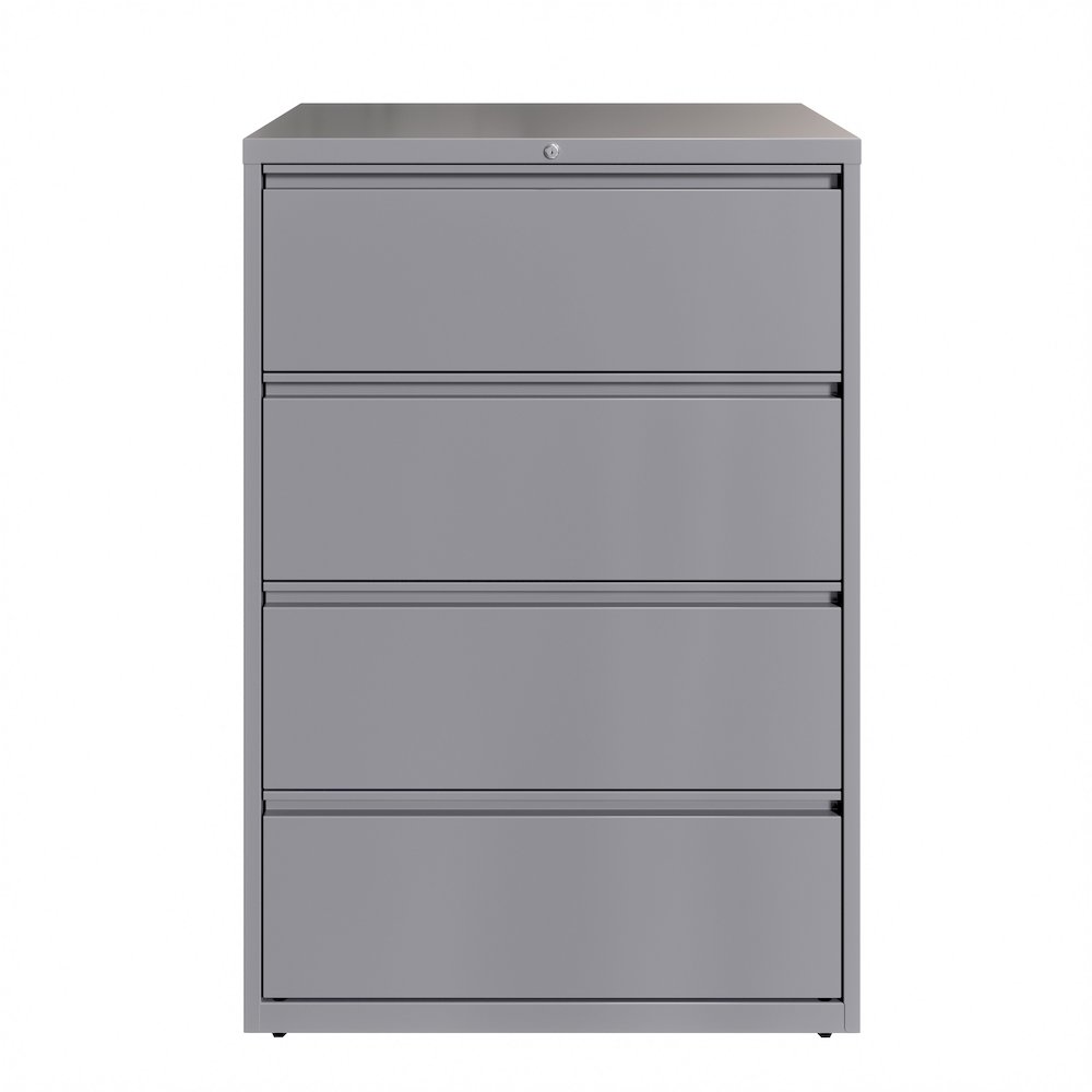 Hirsh 36 Inch Wide 4 Drawer Metal Lateral File Cabinet, Arctic Silver. Picture 1