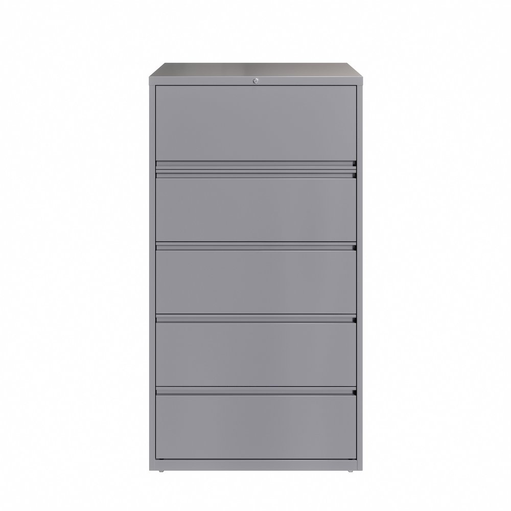 Hirsh 36 Inch Wide 5 Drawer Metal Lateral File Cabinet, Arctic Silver. Picture 2