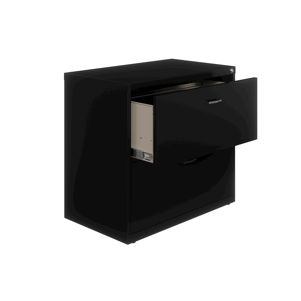 Space Solutions 30 inch Wide 2 Drawer Lateral File Cabinet Black. Picture 3