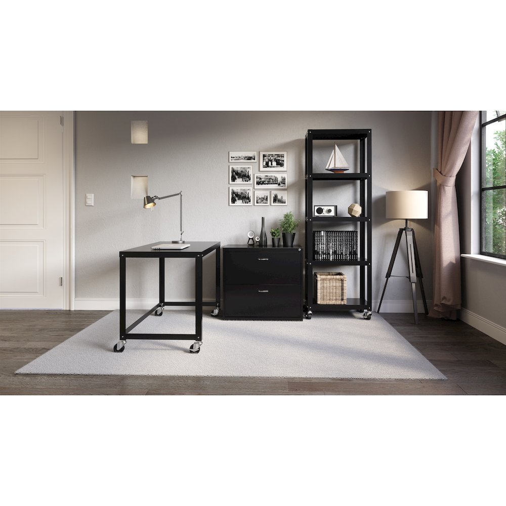 Space Solutions 30 inch Wide 2 Drawer Lateral File Cabinet Black. Picture 6