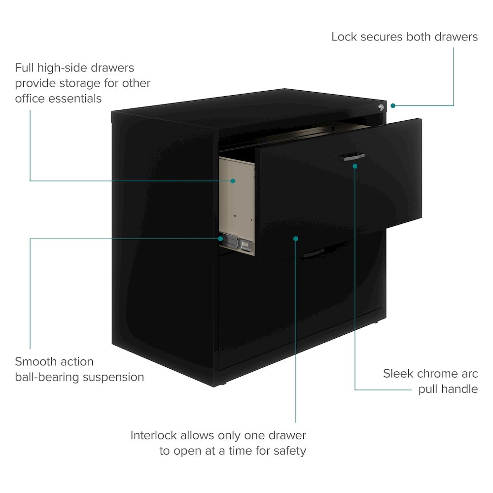 Space Solutions 30 inch Wide 2 Drawer Lateral File Cabinet Black. Picture 12