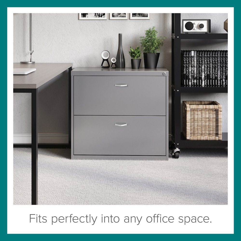 Space Solutions 30 inch Wide 2 Drawer Lateral File Cabinet Arctic Silver. Picture 8