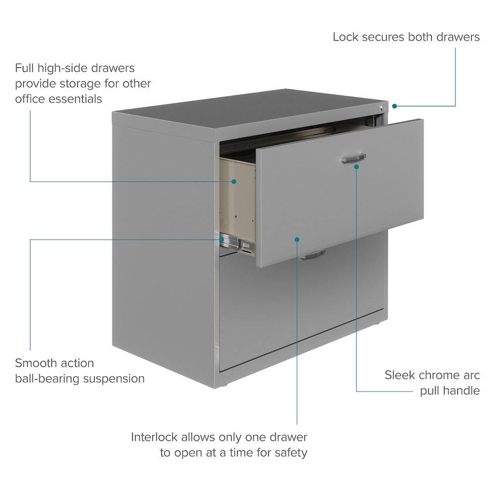 Space Solutions 30 inch Wide 2 Drawer Lateral File Cabinet Arctic Silver. Picture 5