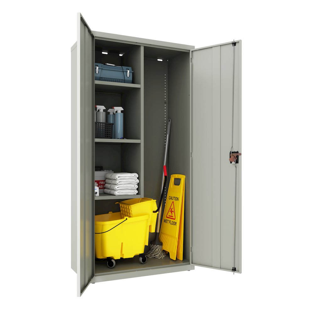 Hirsh Janitorial Cabinet, 18"D x 36"W x 72"H, Light Gray. Picture 7