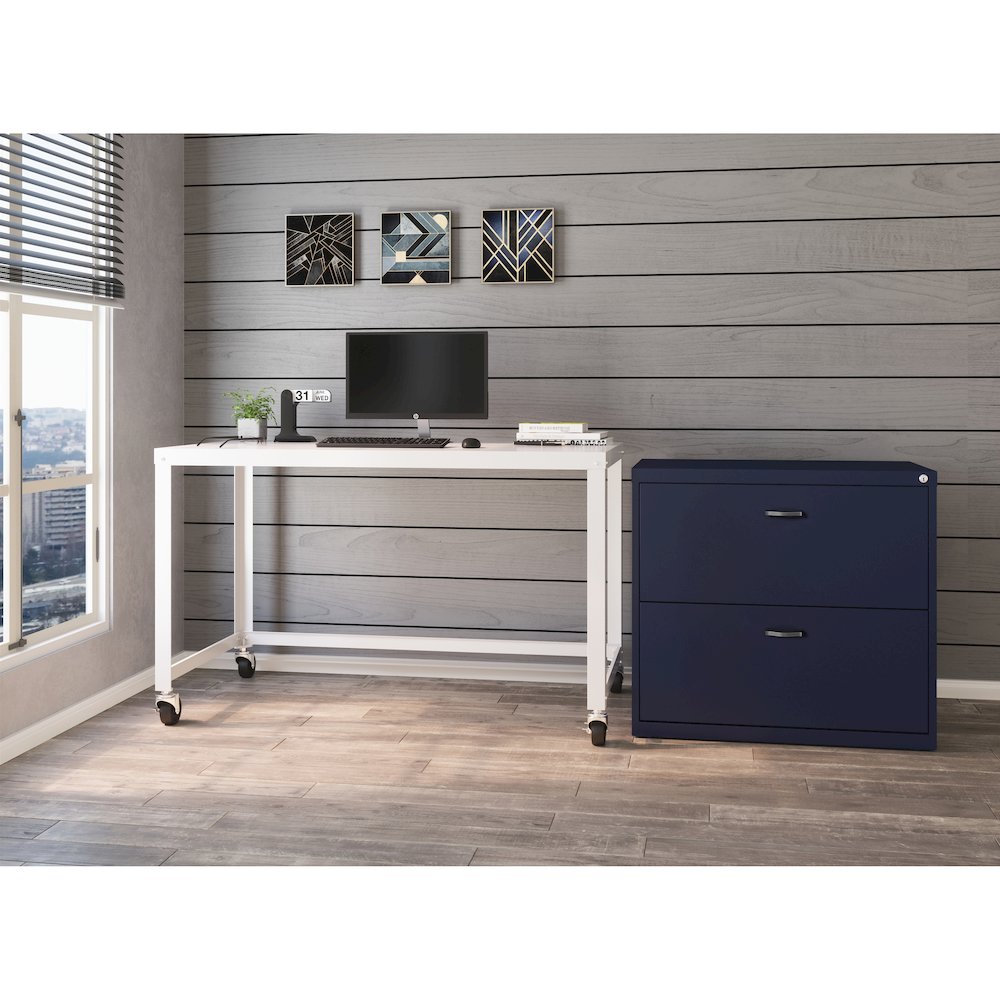 Space Solutions 30 inch Wide 2 Drawer Lateral File Cabinet Navy. Picture 5