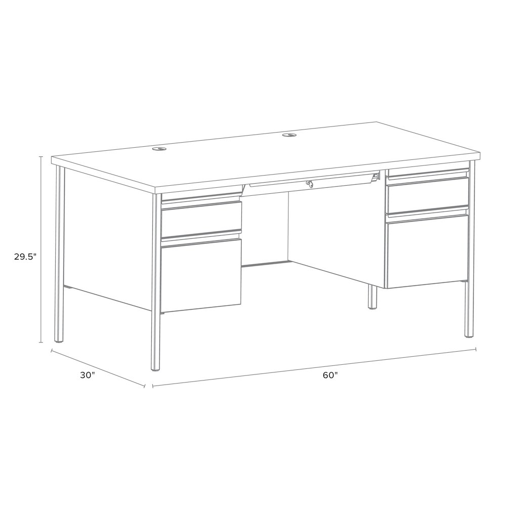 Hirsh Double Pedestal Office Desk Center Drawer 30" Dx60" W, Black/Maple. Picture 2