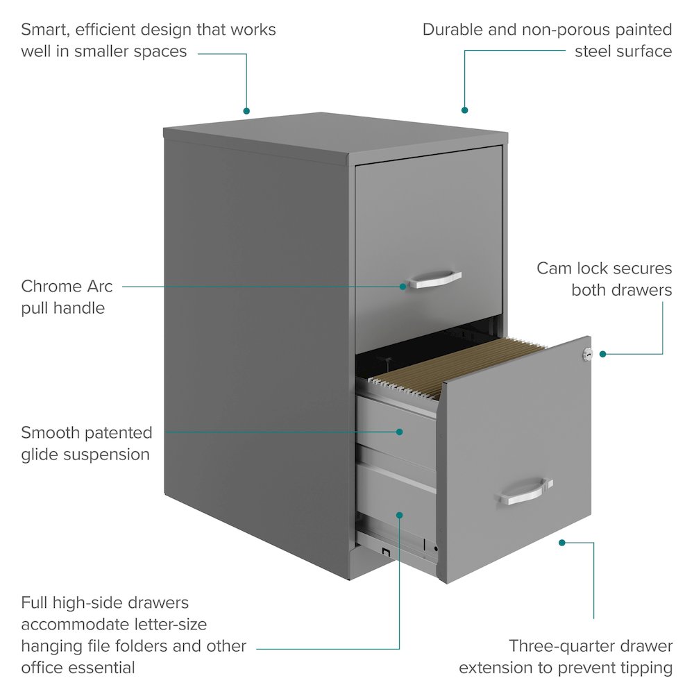 Space Solutions 18" Deep 2 Drawer Vertical File Cabinet, Arctic Silver. Picture 10
