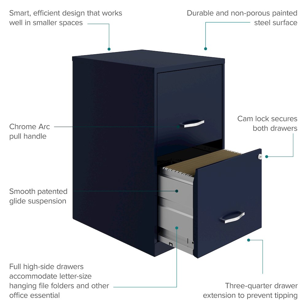 Space Solutions 18" Deep 2 Drawer Letter Width Vertical File Cabinet, Navy. Picture 10