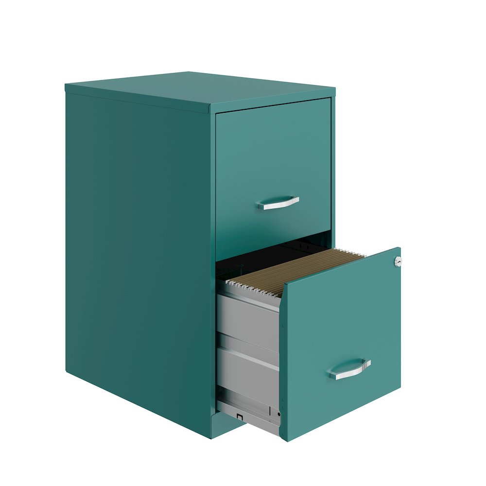 Space Solutions 18" Deep 2 Drawer Letter Width Vertical File Cabinet, Teal. Picture 3
