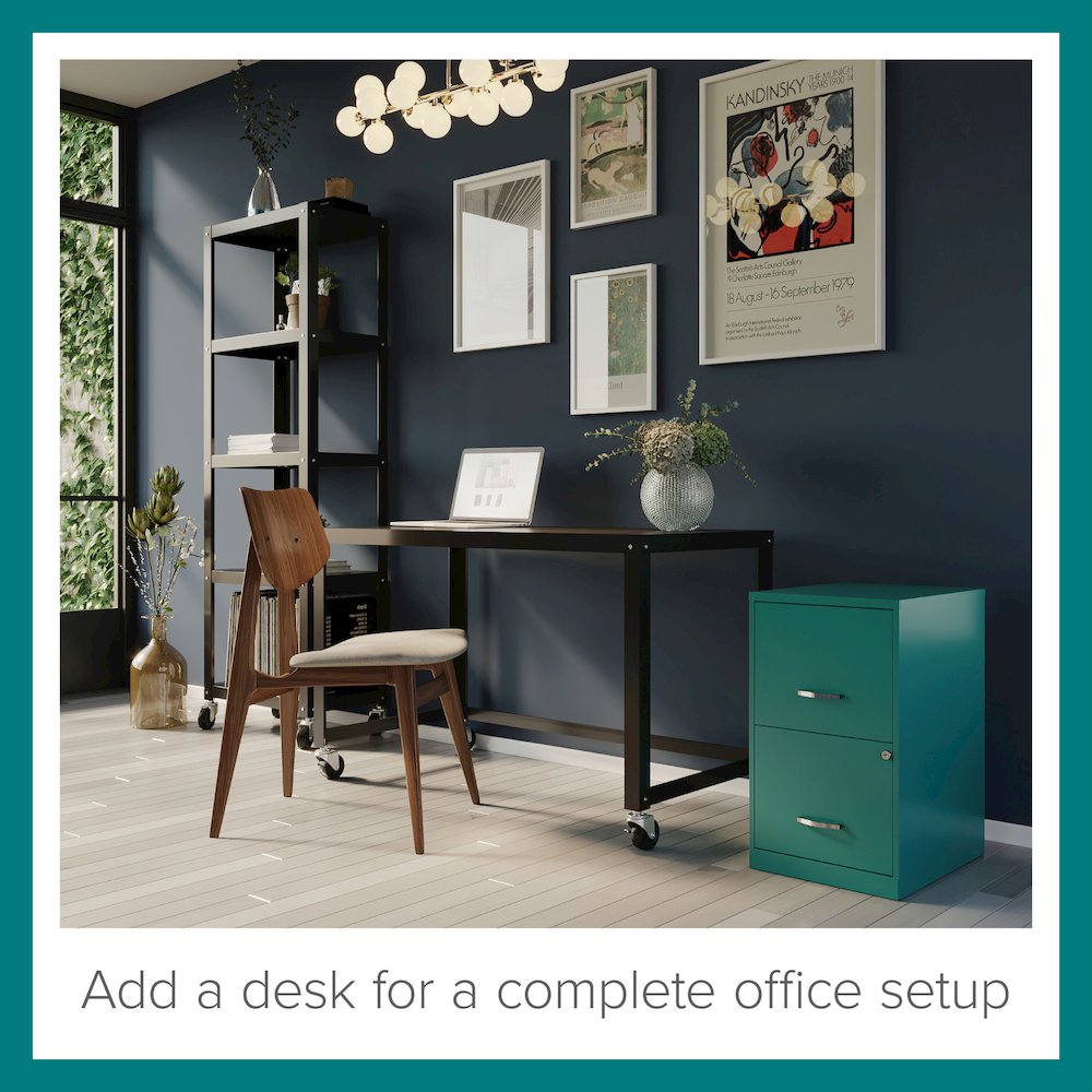 Space Solutions 18" Deep 2 Drawer Letter Width Vertical File Cabinet, Teal. Picture 8
