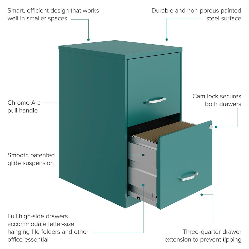 Space Solutions 18" Deep 2 Drawer Letter Width Vertical File Cabinet, Teal. Picture 10