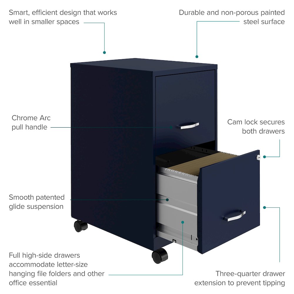 Space Solutions 18" Deep 2 Drawer Vertical File Cabinet, Navy. Picture 11