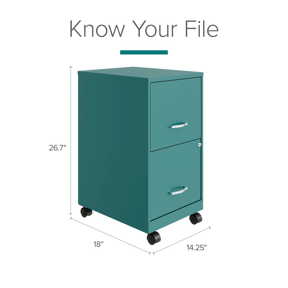 Space Solutions 18" Deep 2 Drawer Vertical File Cabinet, Teal. Picture 9