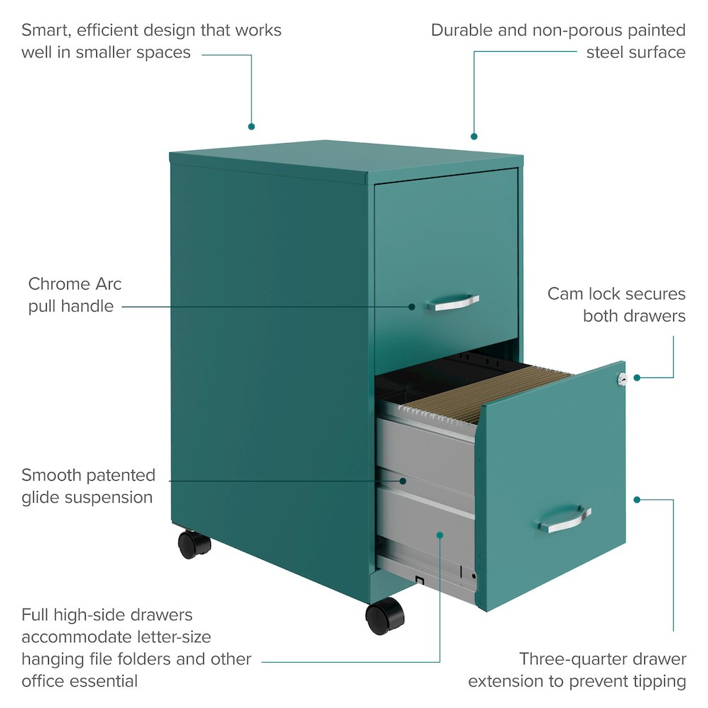 Space Solutions 18" Deep 2 Drawer Vertical File Cabinet, Teal. Picture 10