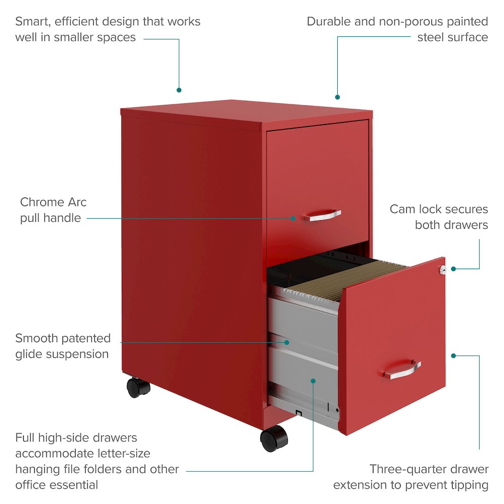 Space Solutions 18" Deep 2 Drawer Vertical File Cabinet, Lava Red. Picture 9