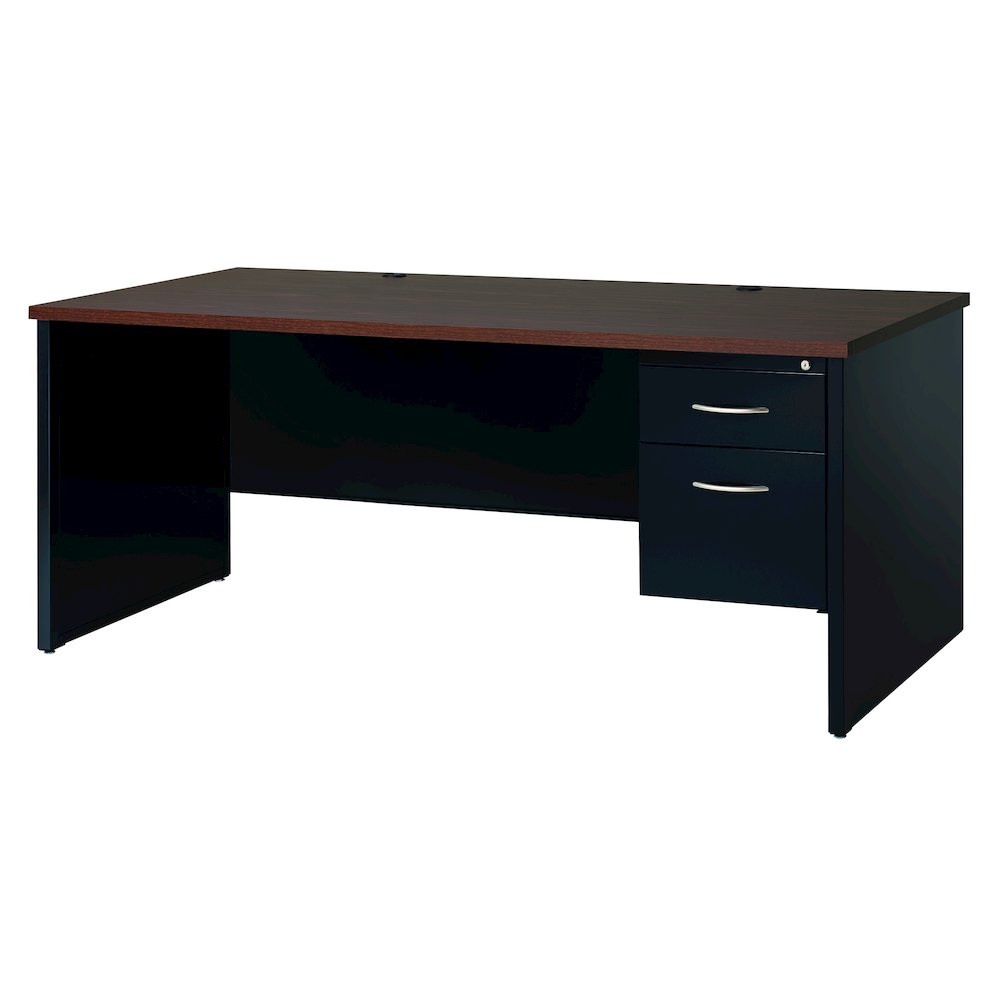 Hirsh Modular Right-Hand File Office Desk, Arch Pull, 36" Dx72" W, Black/Walnut. Picture 1