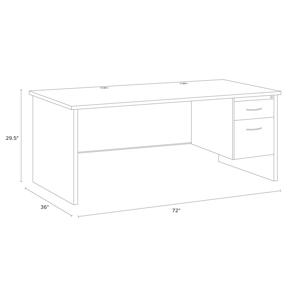 Hirsh Modular Right-Hand File Office Desk, Arch Pull, 36" Dx72" W, Black/Walnut. Picture 2