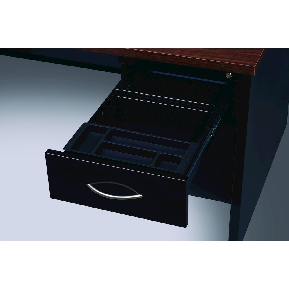 Hirsh Modular Right-Hand File Office Desk, Arch Pull, 36" Dx72" W, Black/Walnut. Picture 5