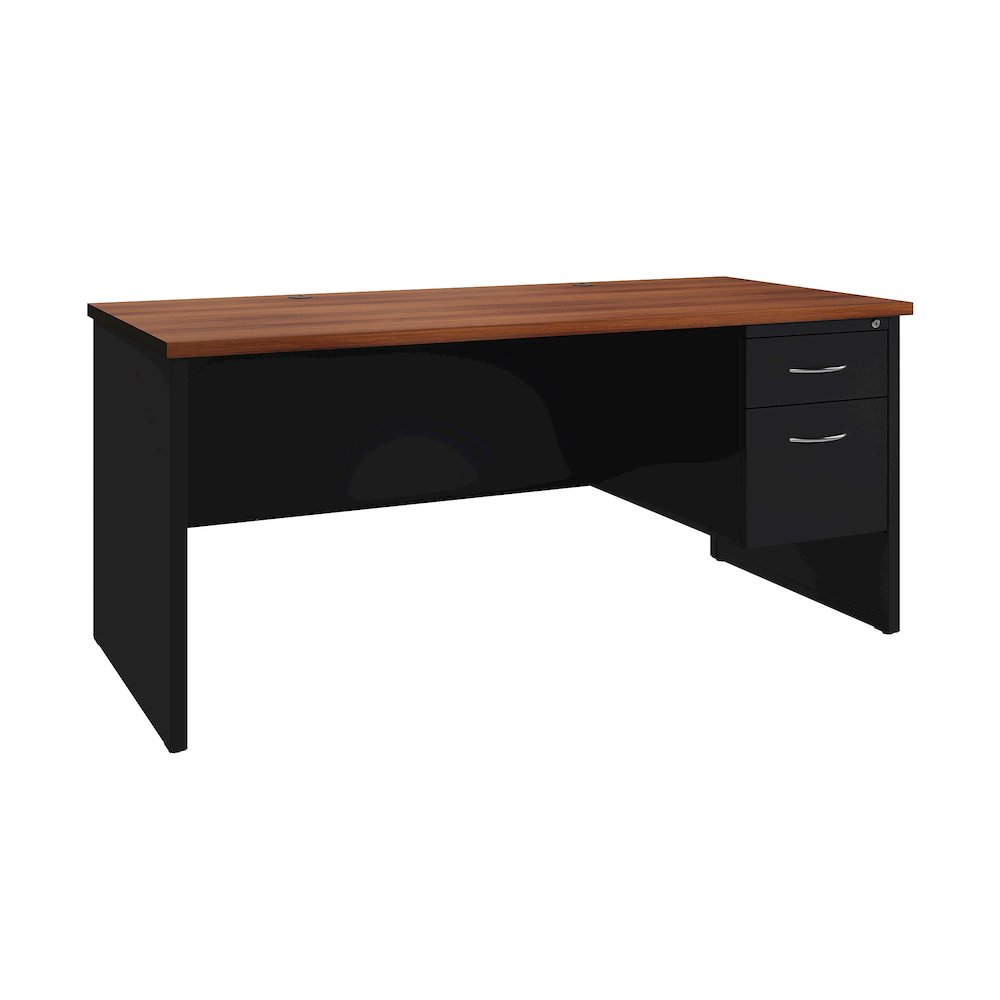 Hirsh Modular Right-Hand File Desk for Office, 30" D x 66" W, Black / Walnut. Picture 1