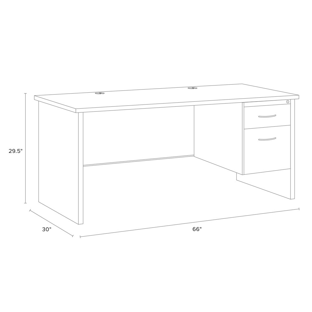 Hirsh Modular Right-Hand File Desk for Office, 30" D x 66" W, Black / Walnut. Picture 2