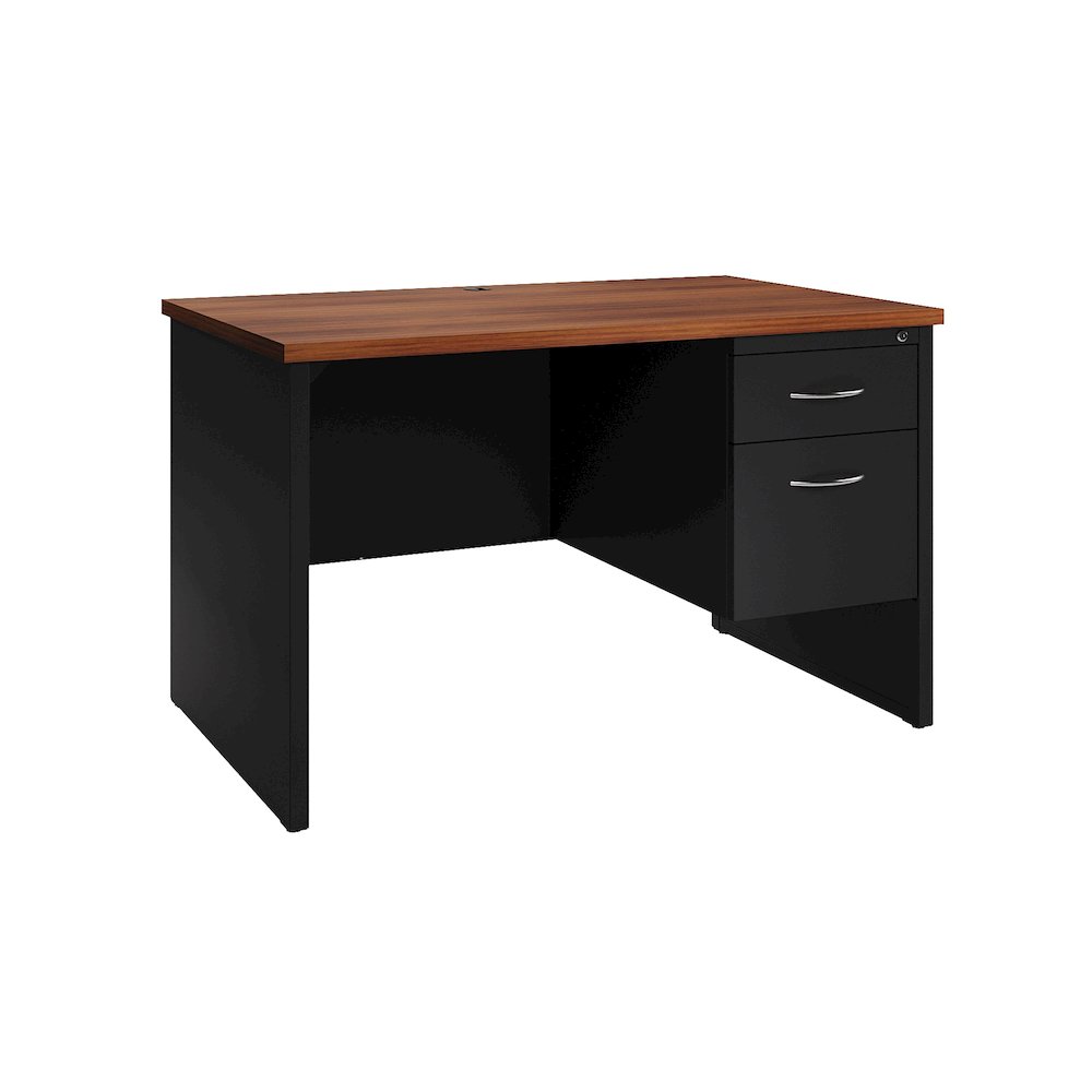 Hirsh Modular Right-Hand File Office Desk, 30" D x 48" W, Black / Walnut. Picture 1