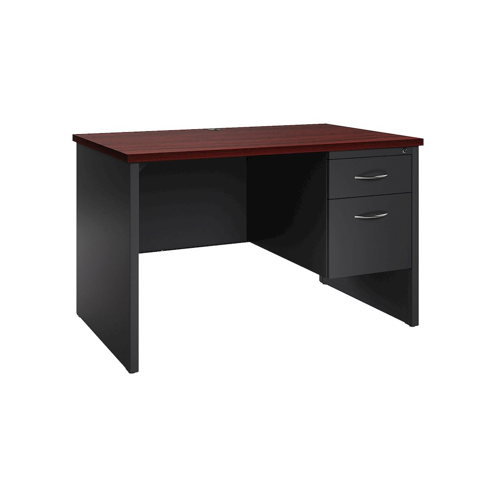 Hirsh Modular Right-Hand File Office Desk, 30" D x 48" W, Charcoal / Mahogany. Picture 1