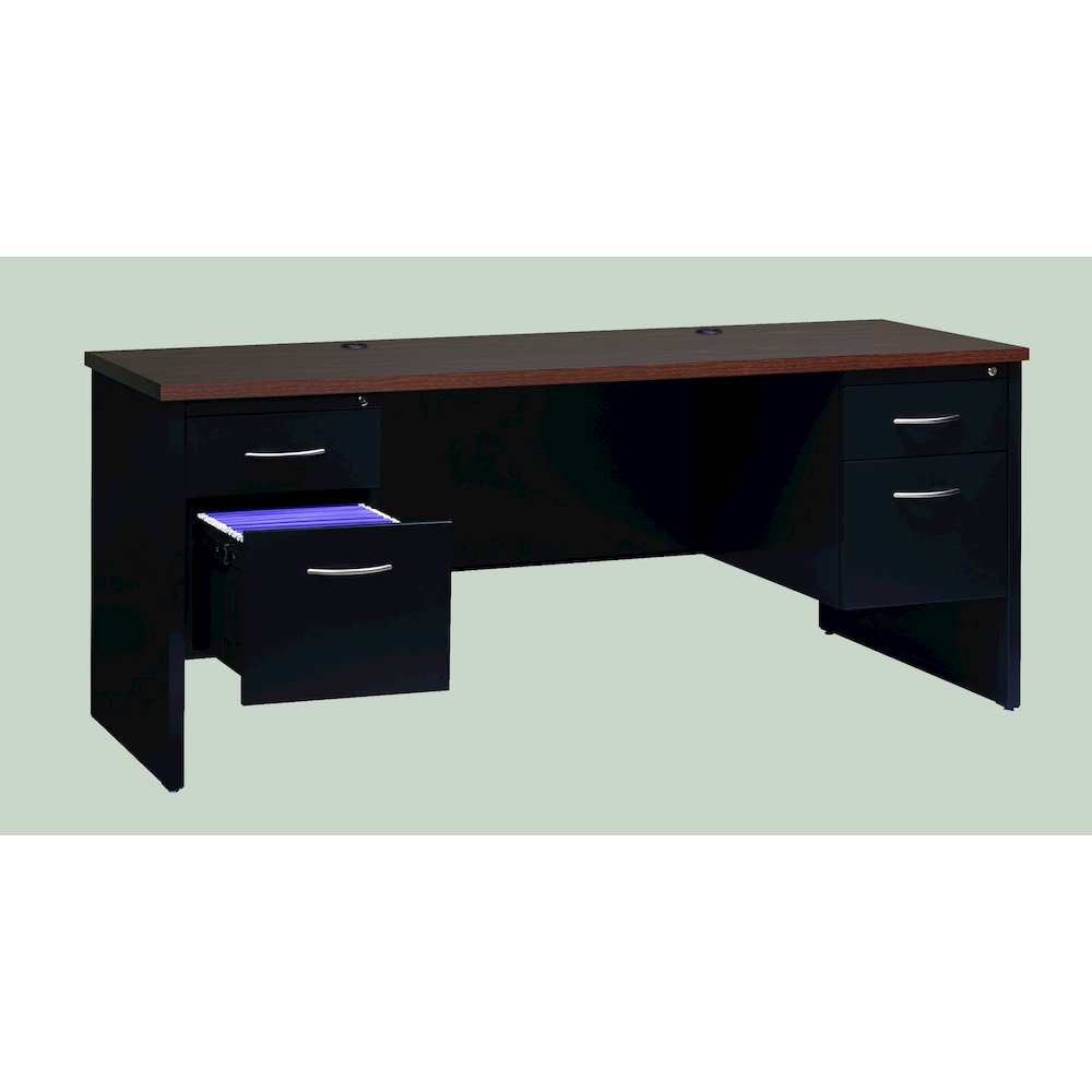 Hirsh 24D x 72W Double Pedestal Office Desk Credenza, Charcoal/Mahogany. Picture 5