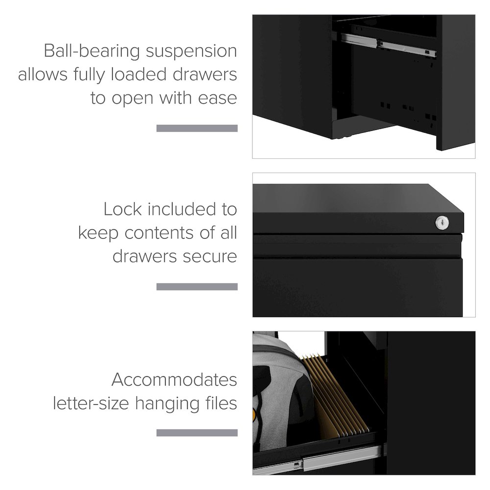 Hirsh 20" Deep Mobile File Cabinet 2 Drawer with XL Backpack Drawer, Black. Picture 12