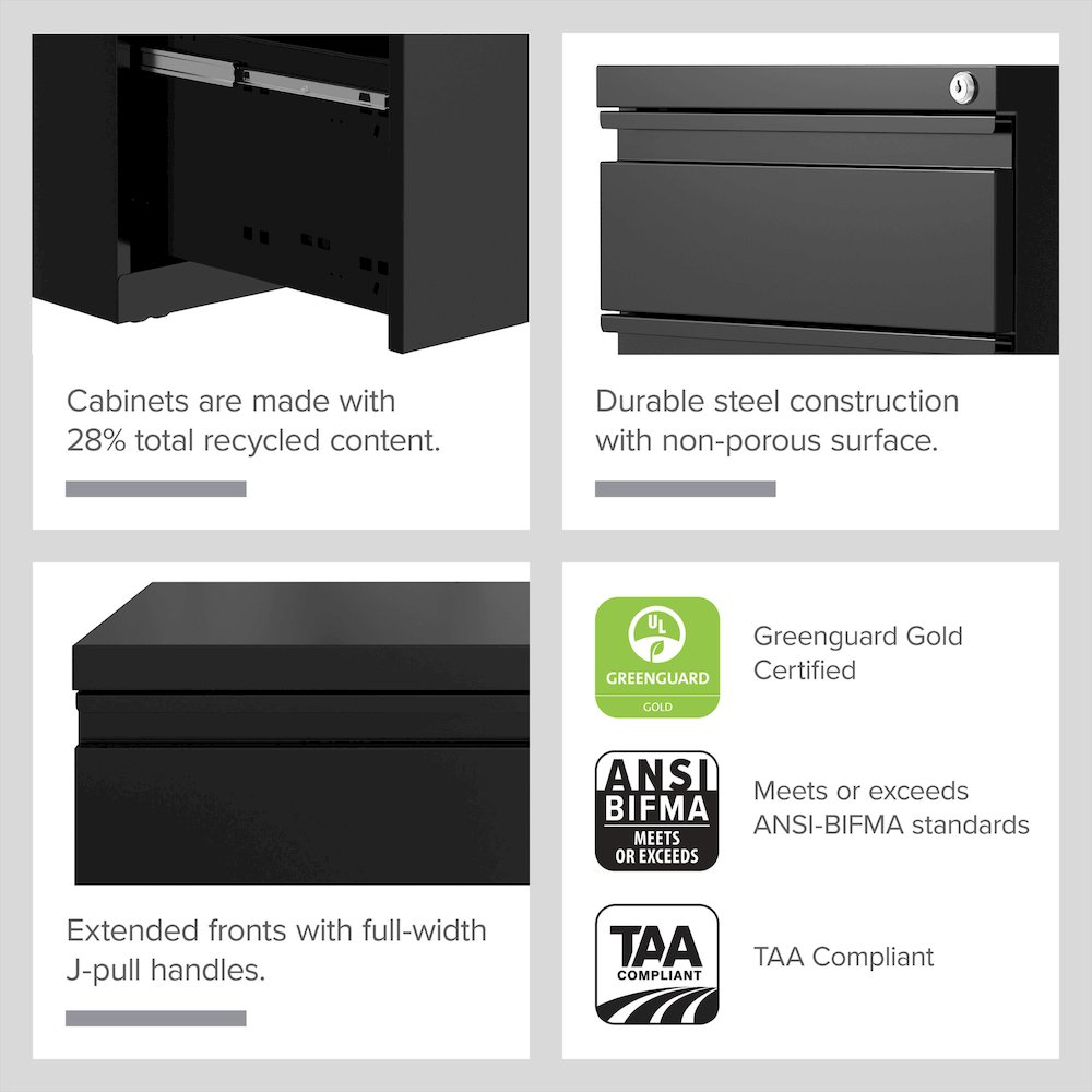 Hirsh 20" Deep Mobile File Cabinet 2 Drawer with XL Backpack Drawer, Black. Picture 13