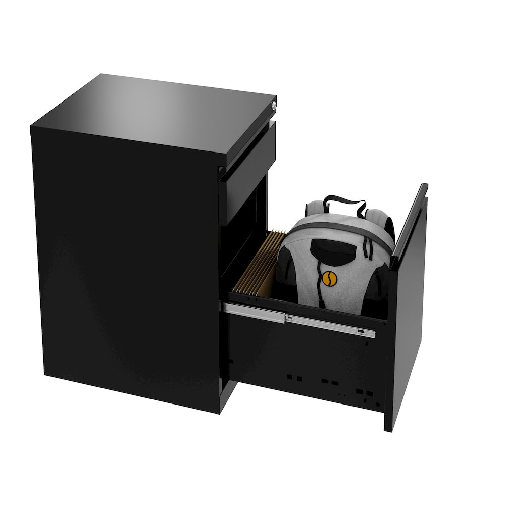 Hirsh 20" Deep Mobile File Cabinet 2 Drawer with XL Backpack Drawer, Black. Picture 19