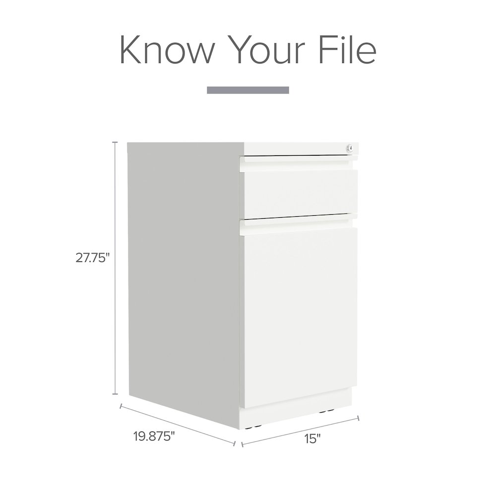 Hirsh 20" Deep Mobile File Cabinet 2 Drawer with XL Backpack Drawer, White. Picture 9