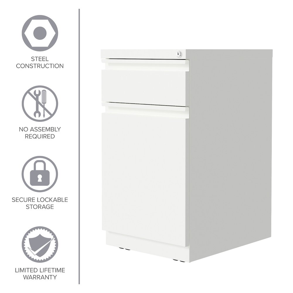 Hirsh 20" Deep Mobile File Cabinet 2 Drawer with XL Backpack Drawer, White. Picture 14