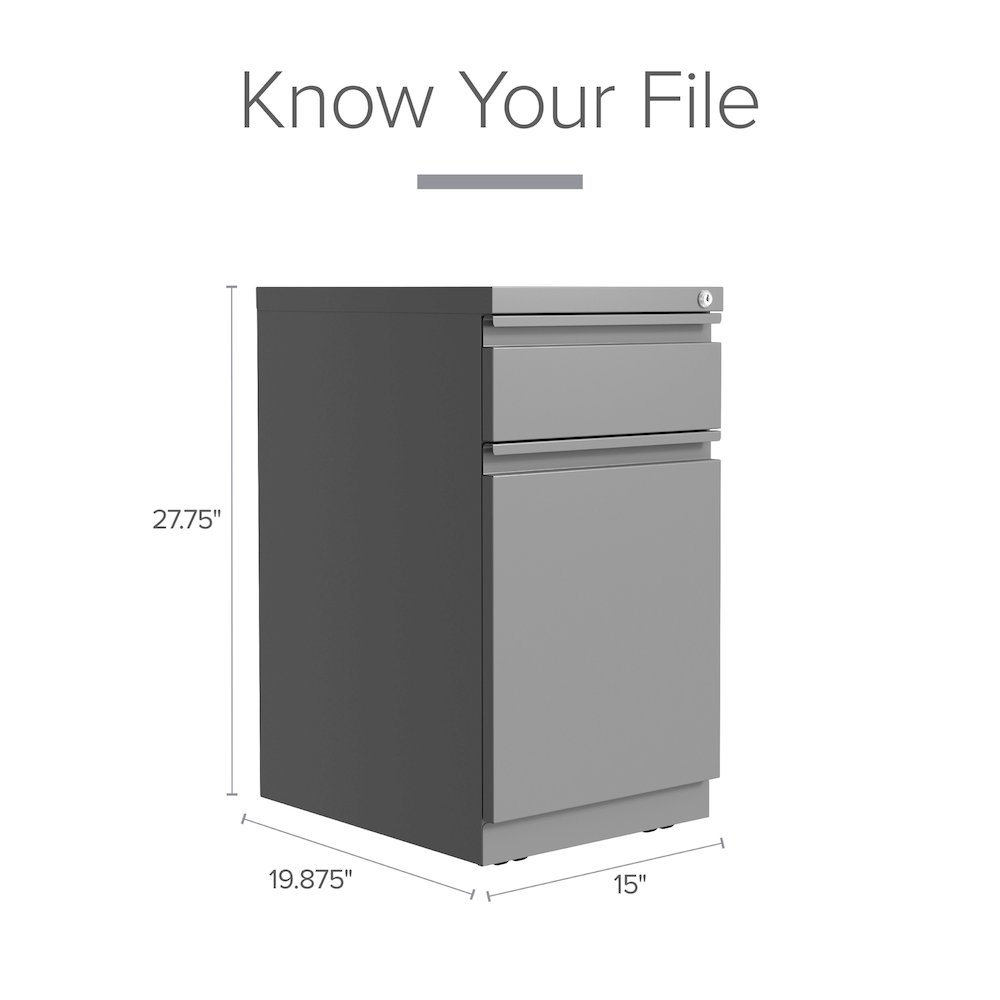 Hirsh 20" Deep Mobile File Cabinet 2 Drawer XL Backpack Drawer, Arctic Silver. Picture 11