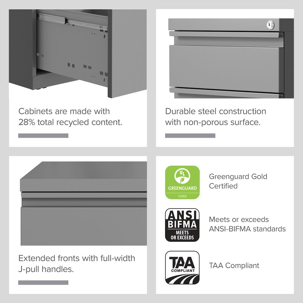 Hirsh 20" Deep Mobile File Cabinet 2 Drawer XL Backpack Drawer, Arctic Silver. Picture 15