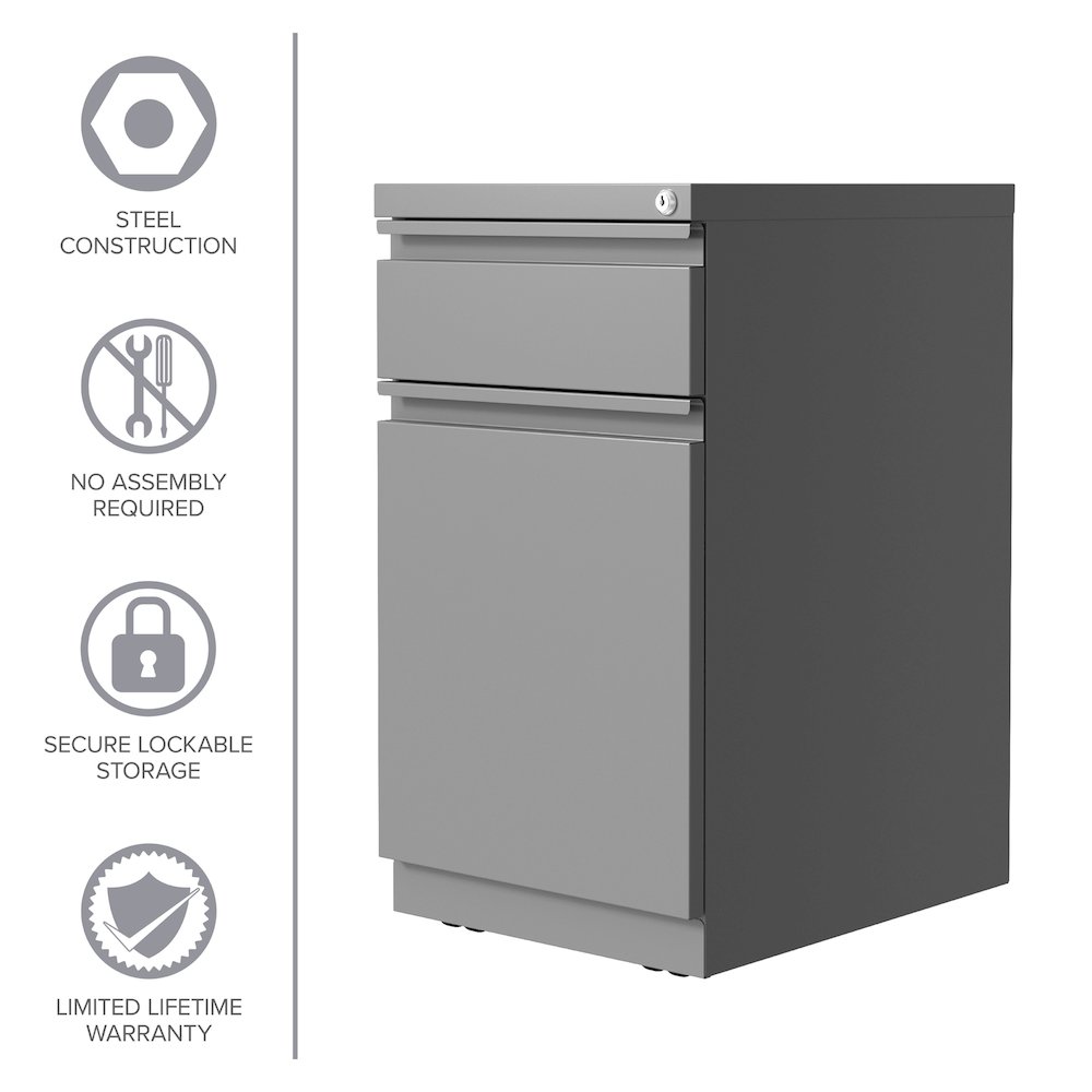 Hirsh 20" Deep Mobile File Cabinet 2 Drawer XL Backpack Drawer, Arctic Silver. Picture 16