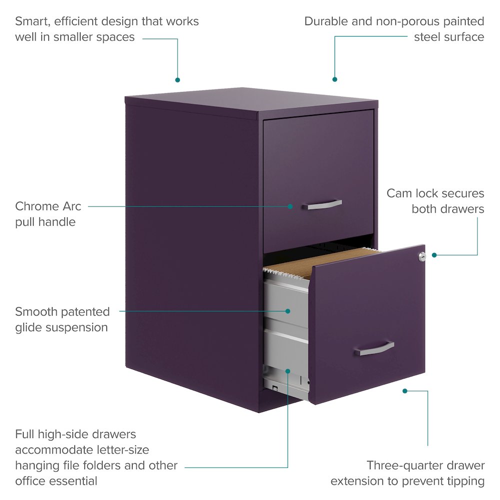 Space Solutions 18" Deep 2 Drawer Vertical File Cabinet, Midnight Purple. Picture 10