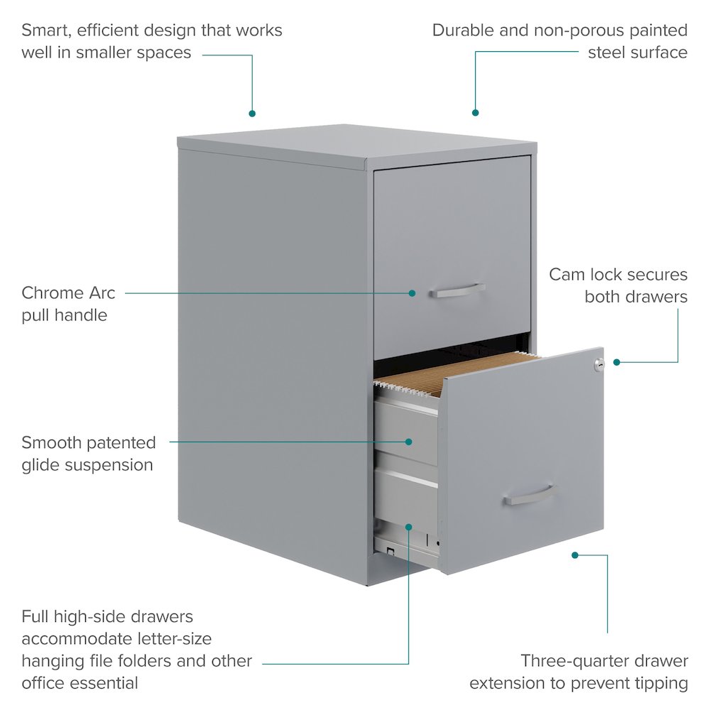 Space Solutions 18" Deep 2 Drawer Letter Width Vertical File Cabinet, Platinum. Picture 10