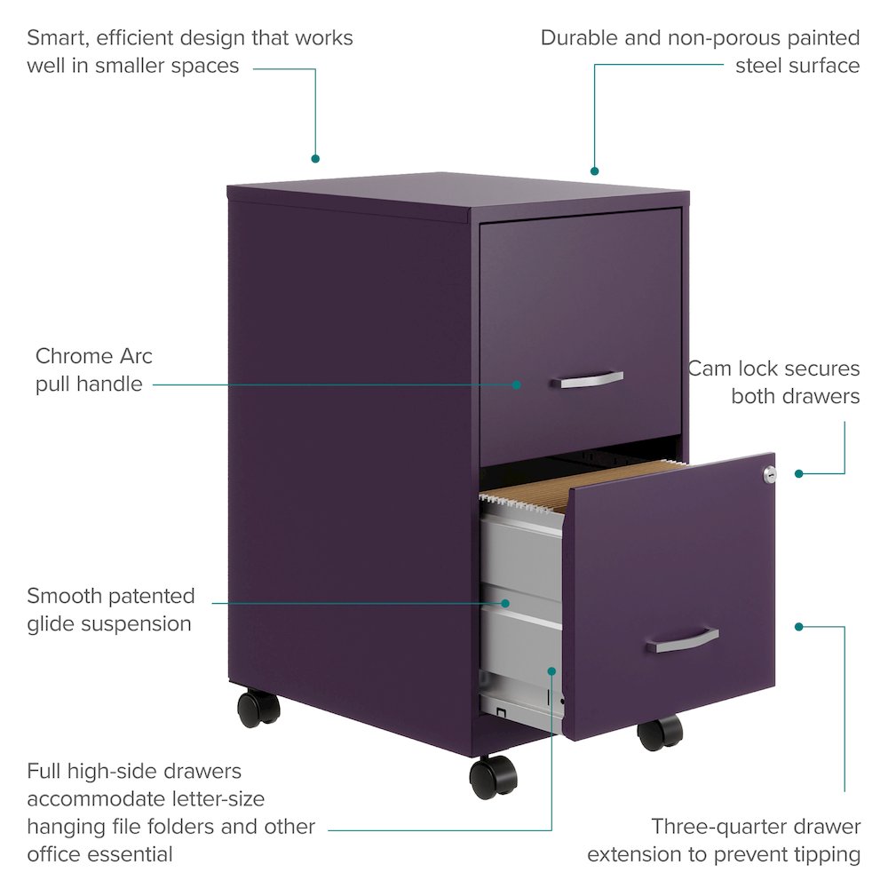 Space Solutions 18" Deep 2 Drawer Vertical File Cabinet, Midnight Purple. Picture 10