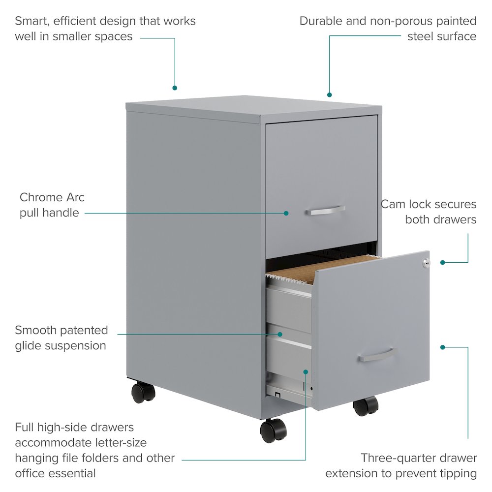 Space Solutions 18" Deep 2 Drawer Vertical File Cabinet, Platinum. Picture 11