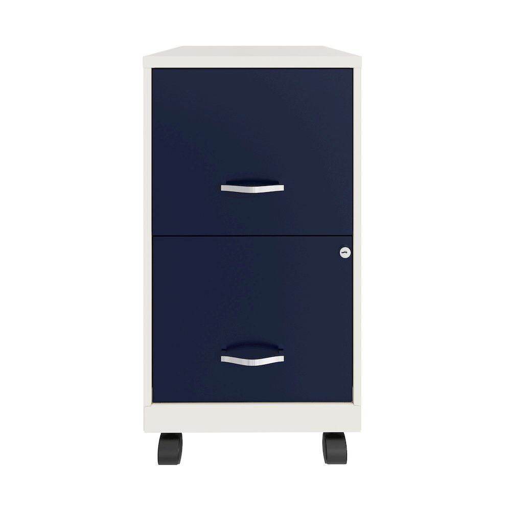 Space Solutions 18" Deep 2 Drawer Vertical File Cabinet, Pearl White / Navy. Picture 1