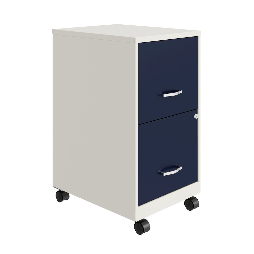 Space Solutions 18" Deep 2 Drawer Vertical File Cabinet, Pearl White / Navy. Picture 2