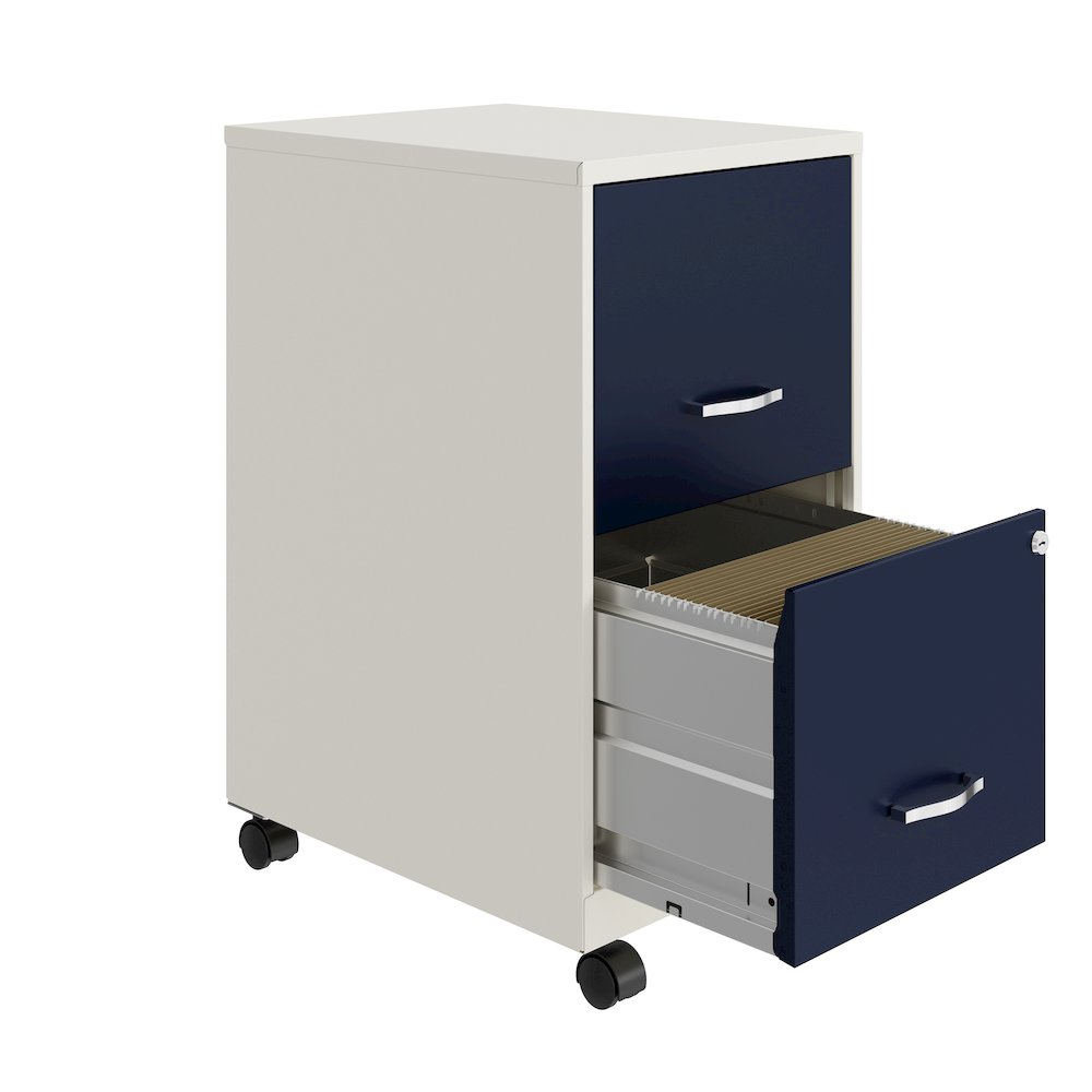 Space Solutions 18" Deep 2 Drawer Vertical File Cabinet, Pearl White / Navy. Picture 3